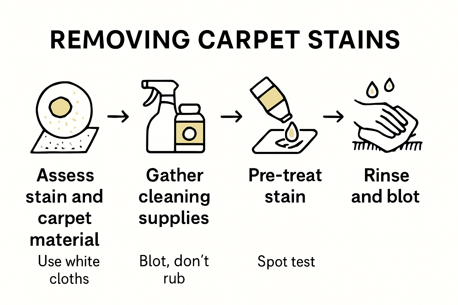Five step process infographic for removing carpet stains
