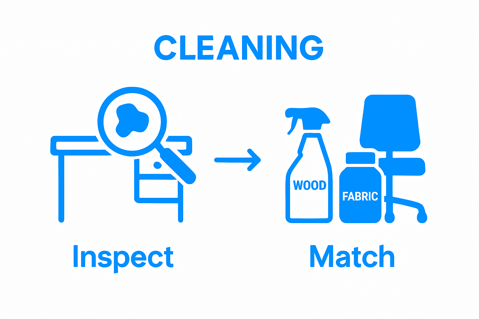 Infographic showing office furniture inspection and solution selection steps