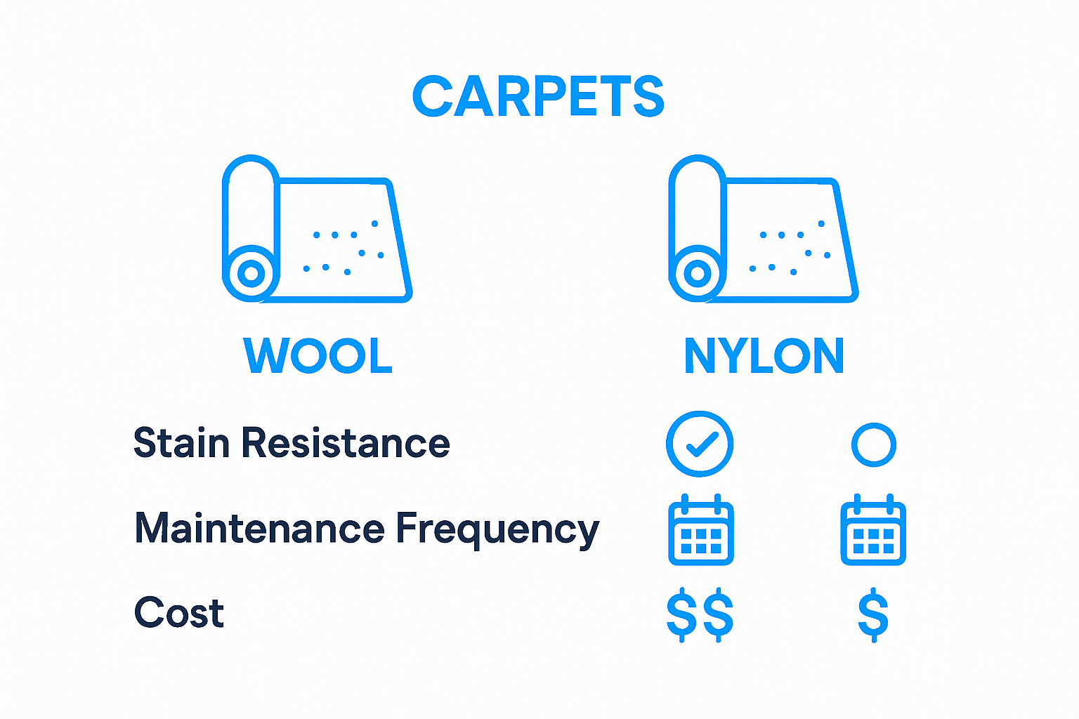 Infographic comparing wool and nylon carpet care essentials