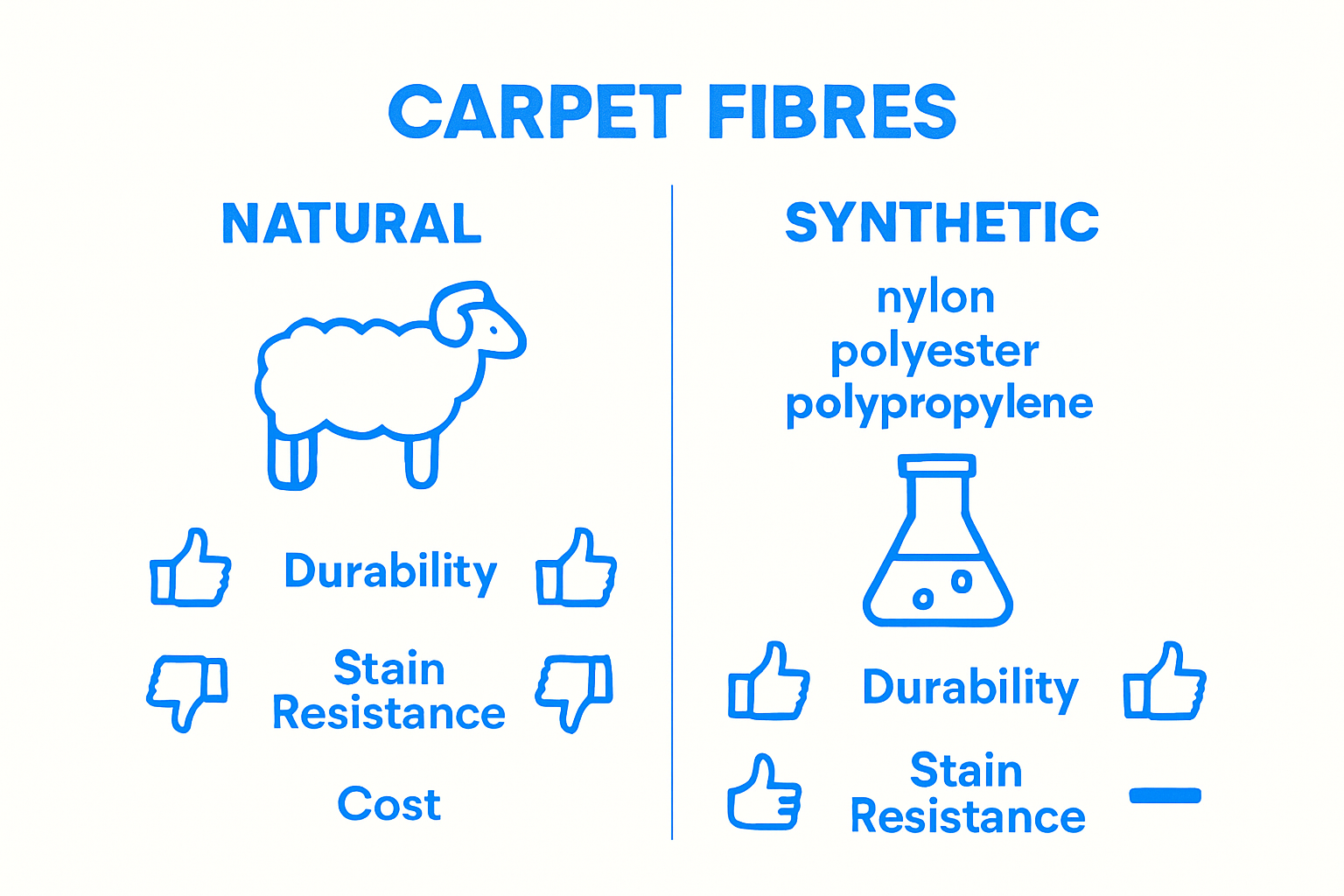 Comparison chart of wool versus synthetic carpet fibres