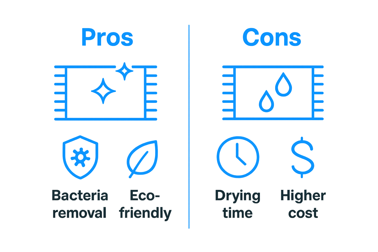 Infographic comparing pros and cons of carpet steam cleaning