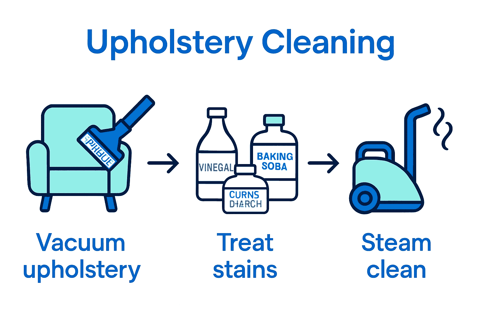 Infographic illustrates three main steps of natural upholstery cleaning.