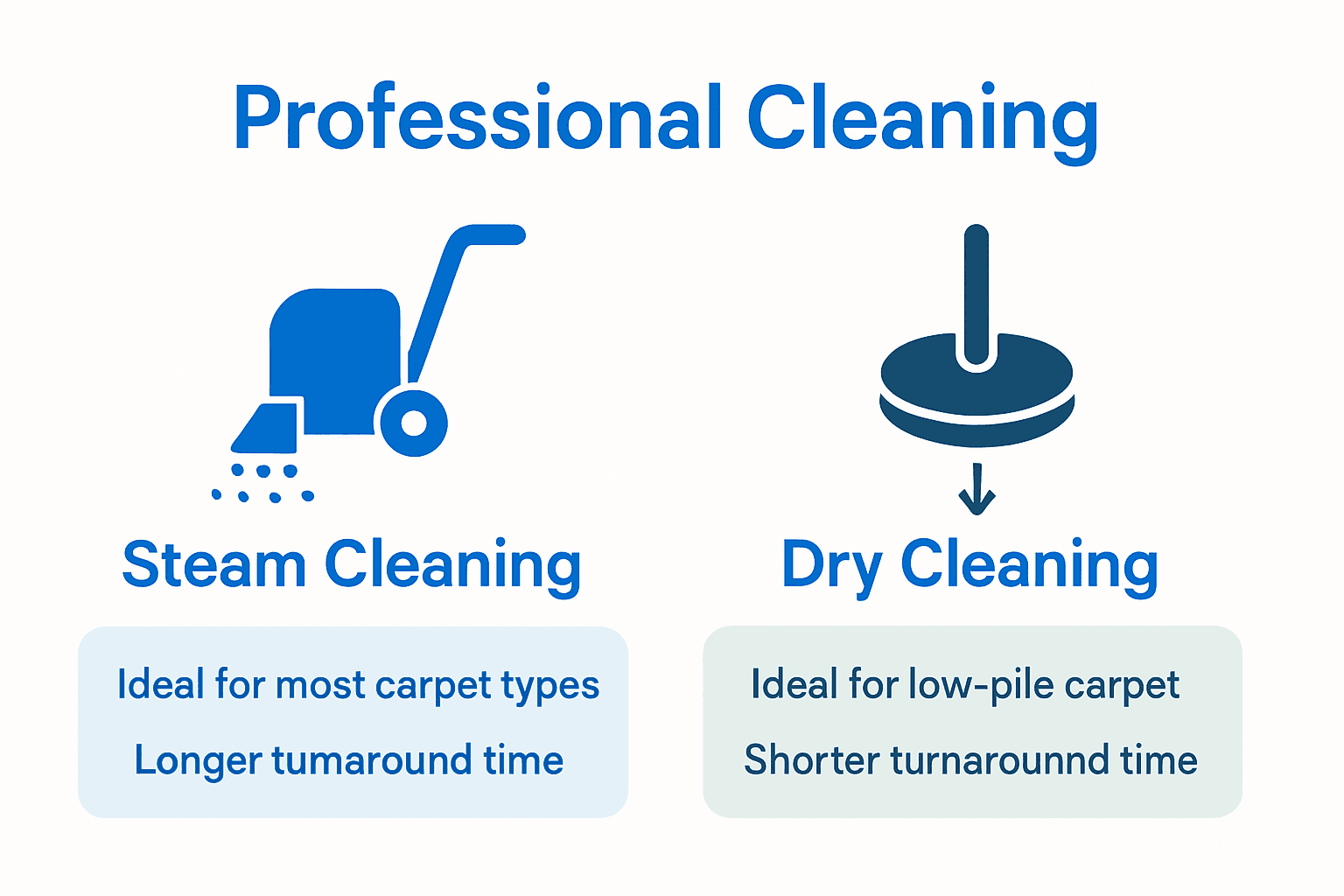 Infographic comparing steam and dry carpet cleaning methods.