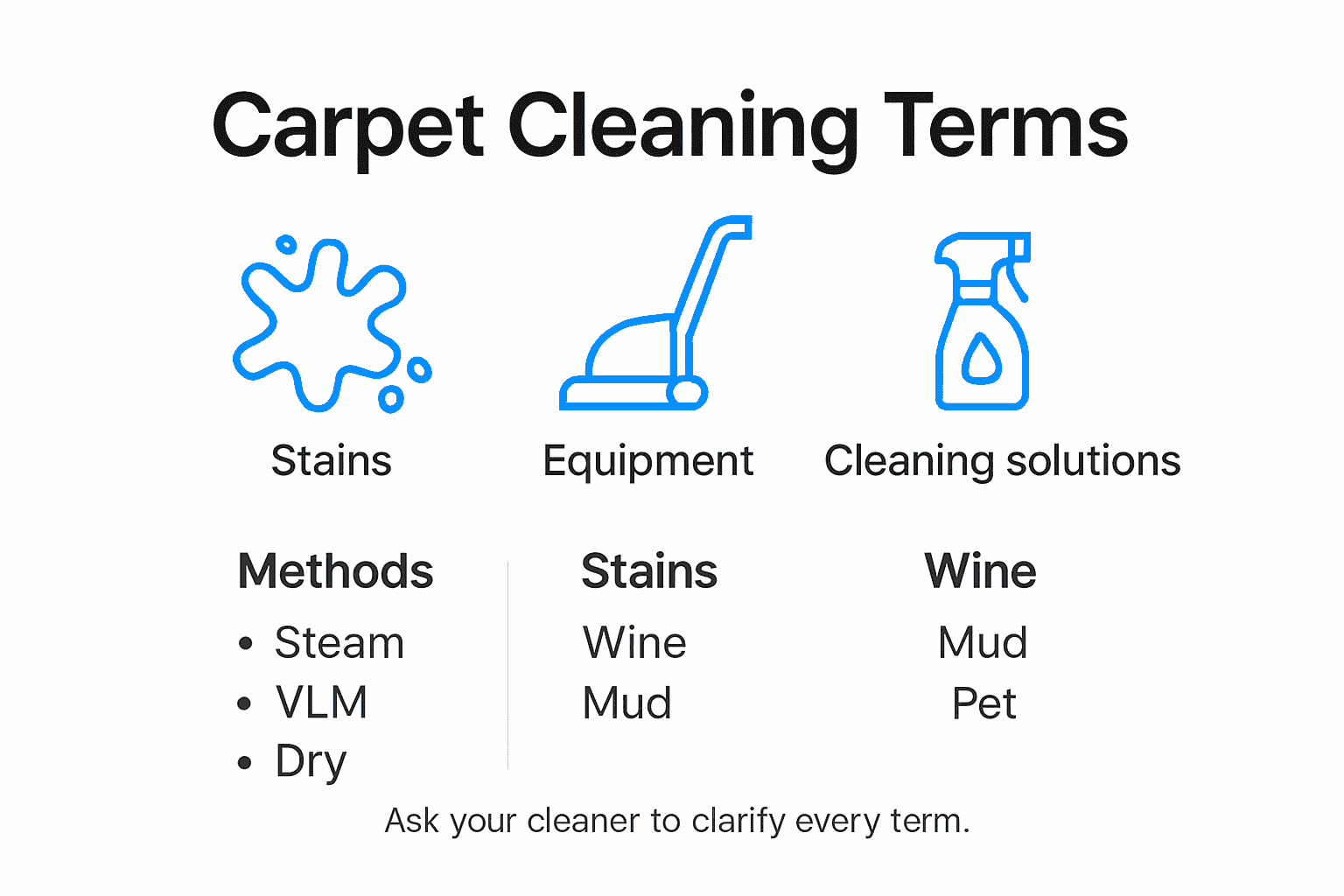 Infographic showing carpet cleaning terms and process