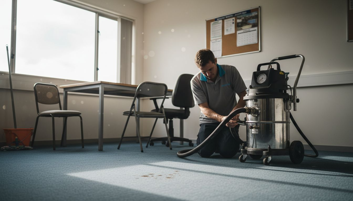 Specialist checking steam carpet cleaner hoses