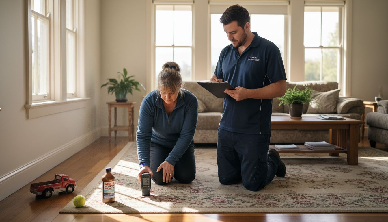 Pre-cleaning carpet inspection in Yarra Valley home