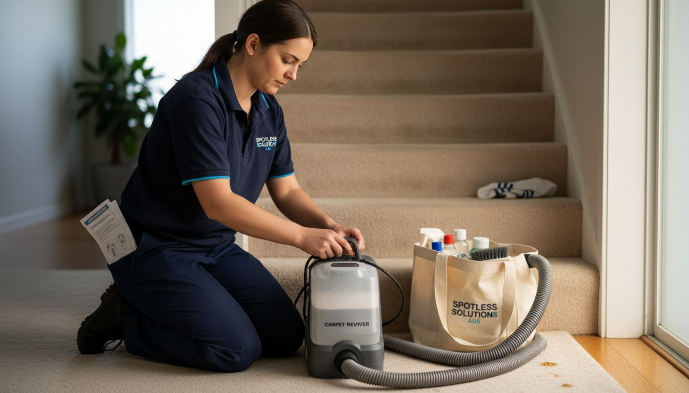 Technician testing carpet cleaning machine
