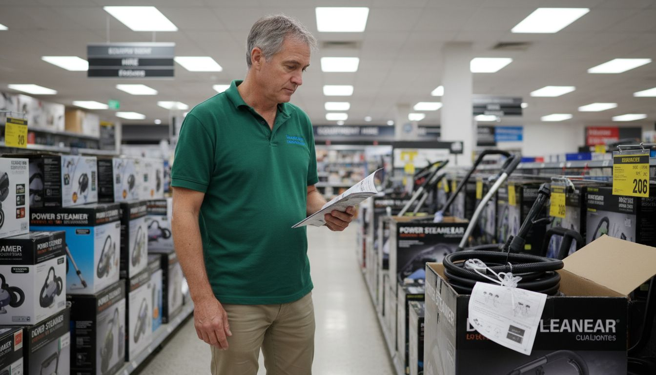 Browsing eco-friendly steam cleaners in store