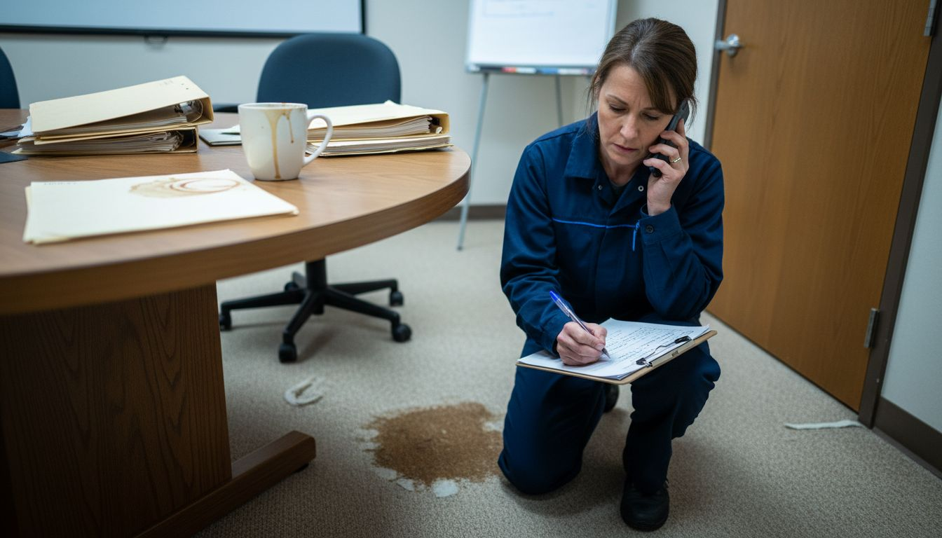 Manager identifying carpet cleaning needs