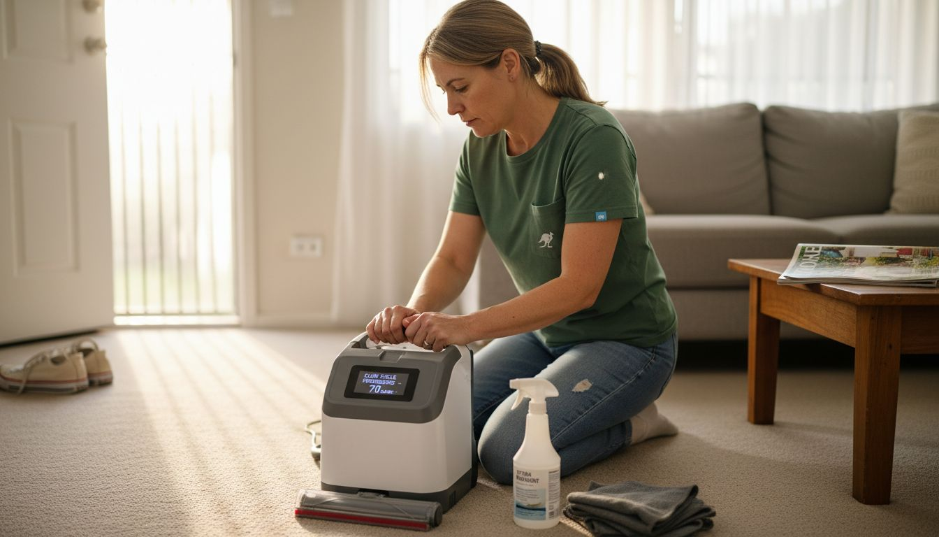 Homeowner using modern carpet cleaner
