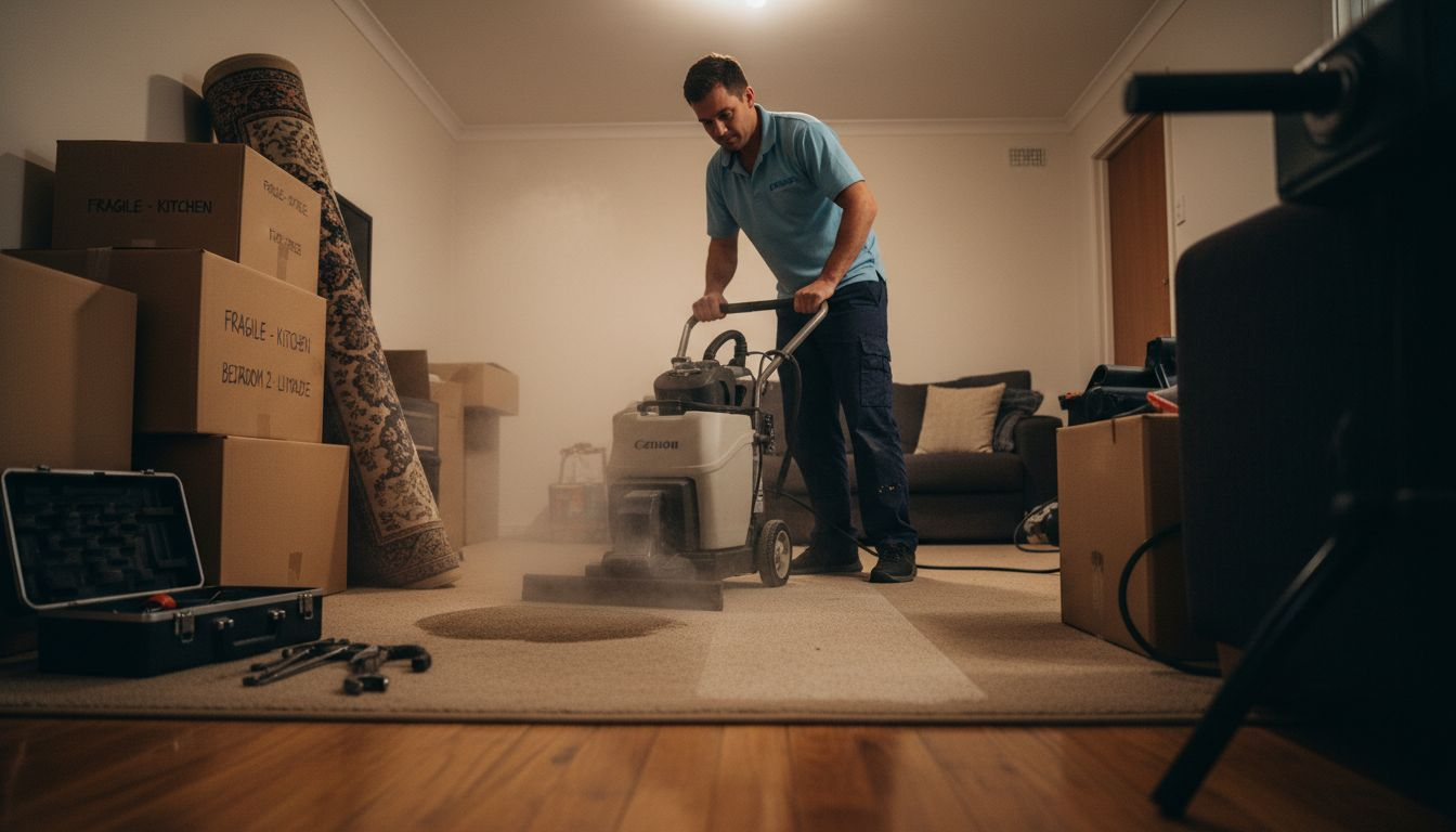 Carpet cleaner using steam machine on rental carpet