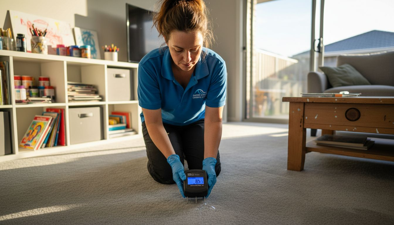 Specialist testing carpet moisture post-cleaning