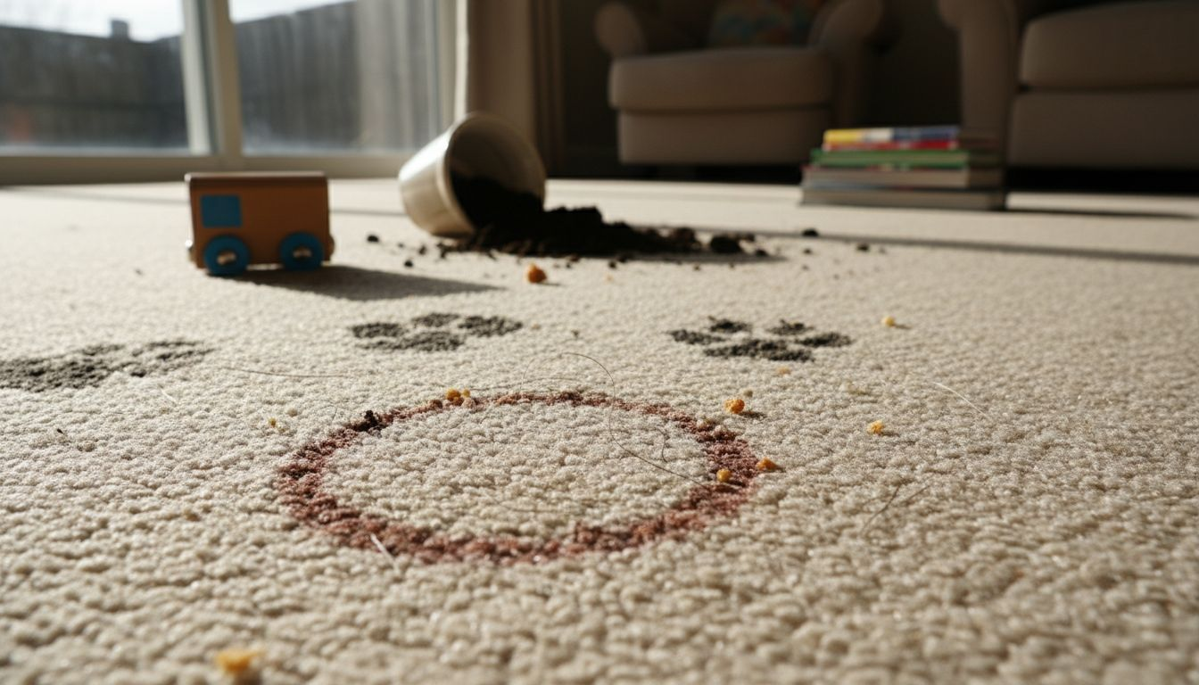 Closeup of soiled carpet with visible bacteria risk