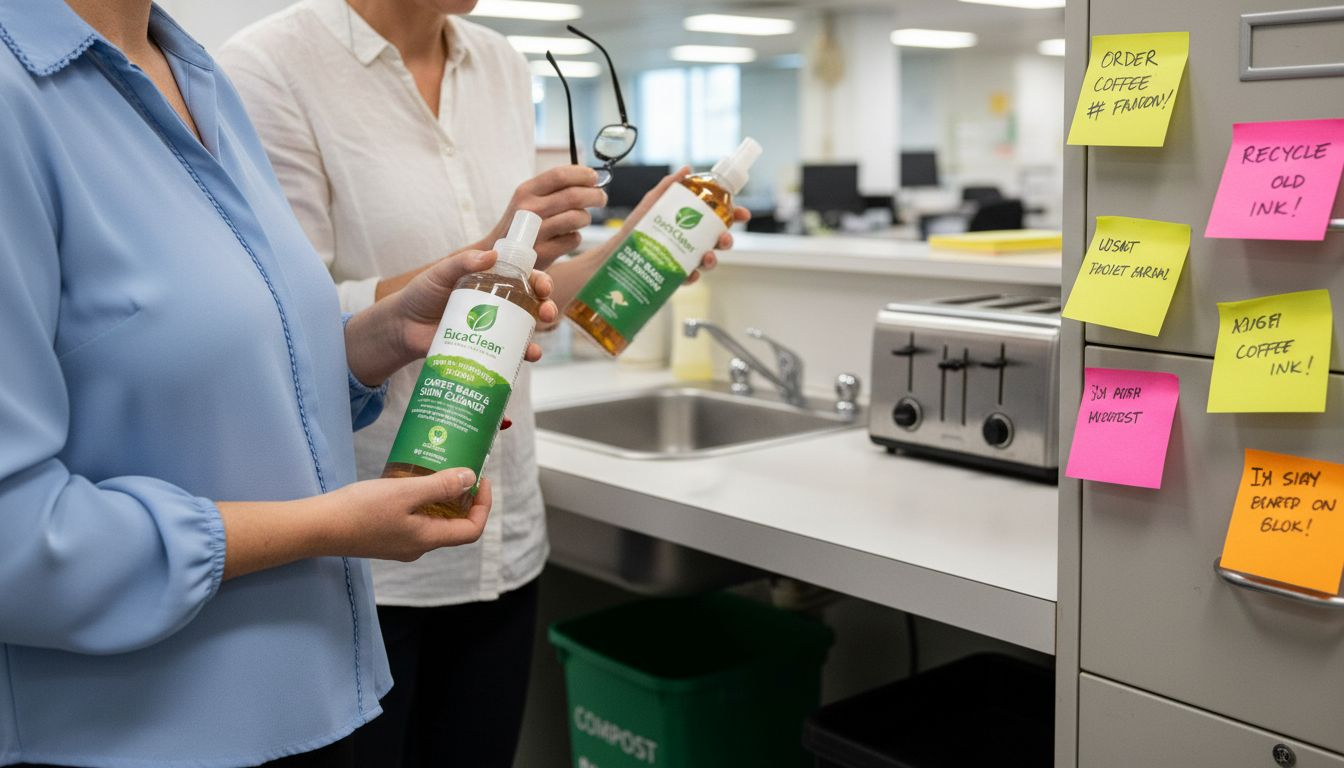 Office staff choosing eco cleaning products