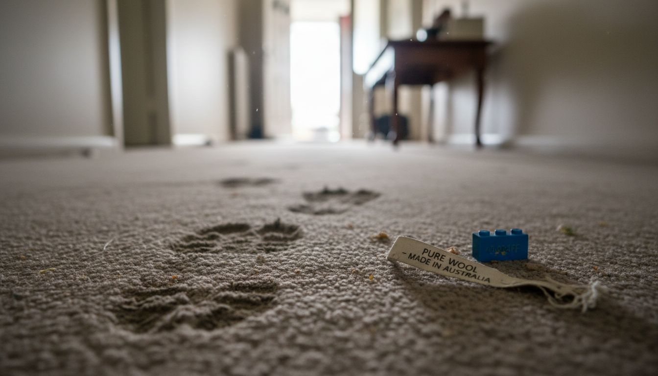 Dirty carpet with dust and muddy footprints
