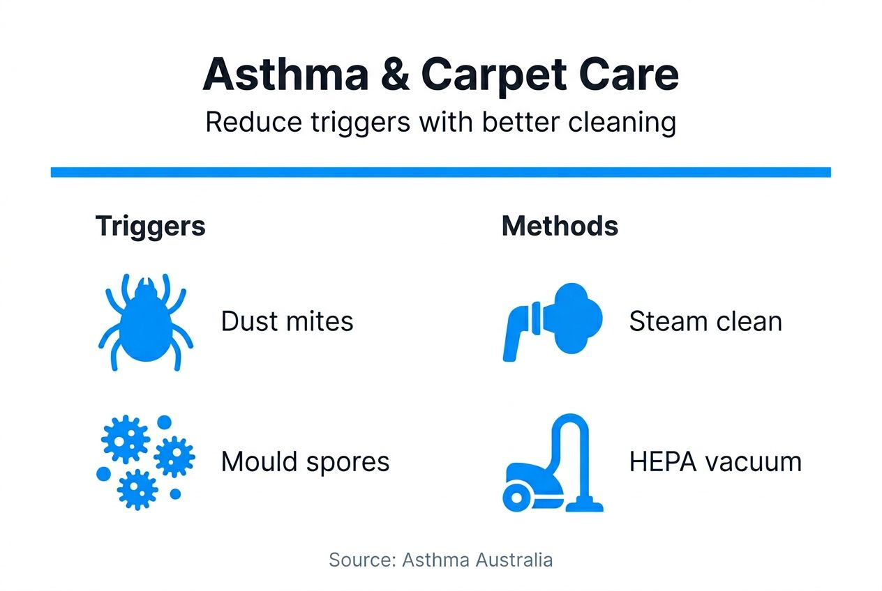Infographic showing key asthma carpet triggers and solutions