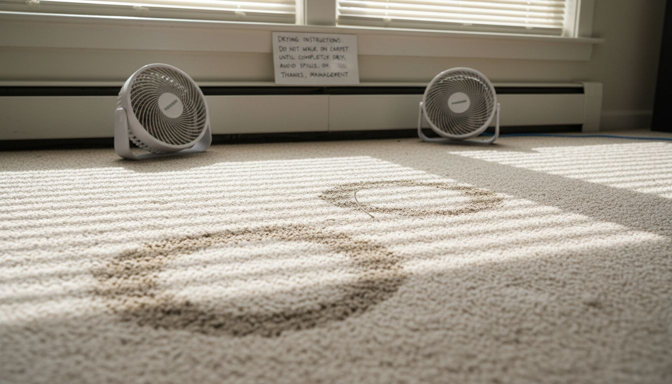 Wet carpet with fans and visible moisture rings
