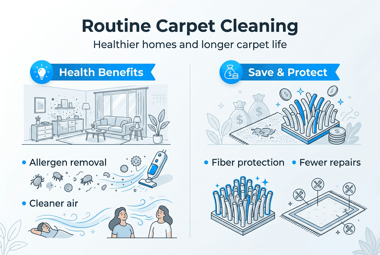 Infographic highlighting routine carpet cleaning benefits