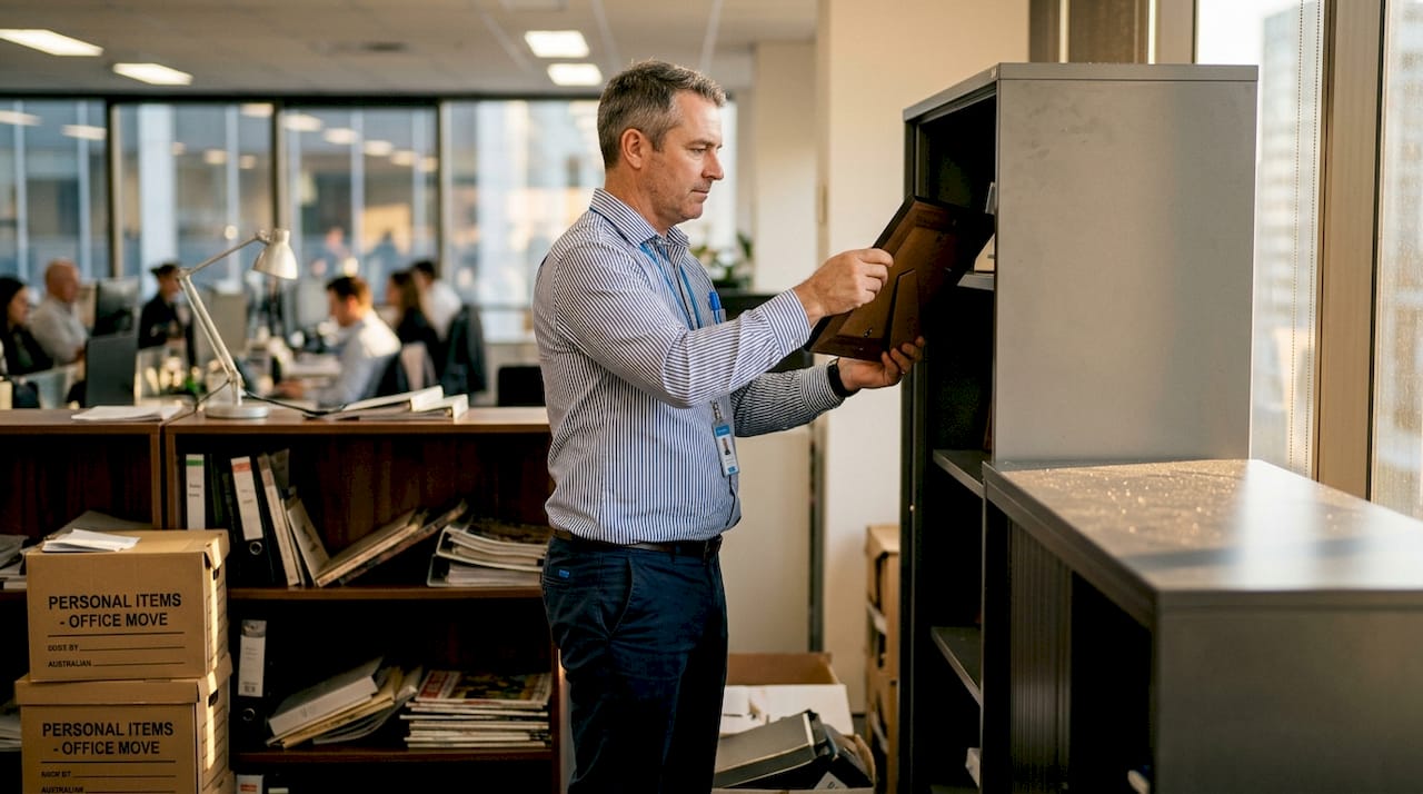 Employee relocating fragile items for cleaning