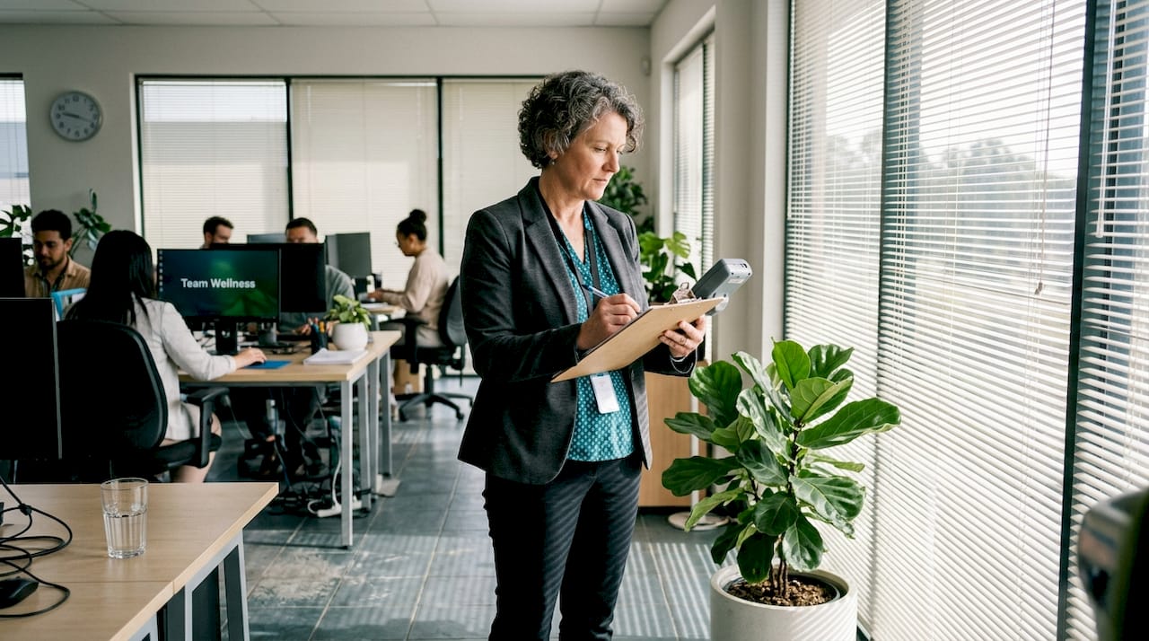 Manager checks air quality after cleaning