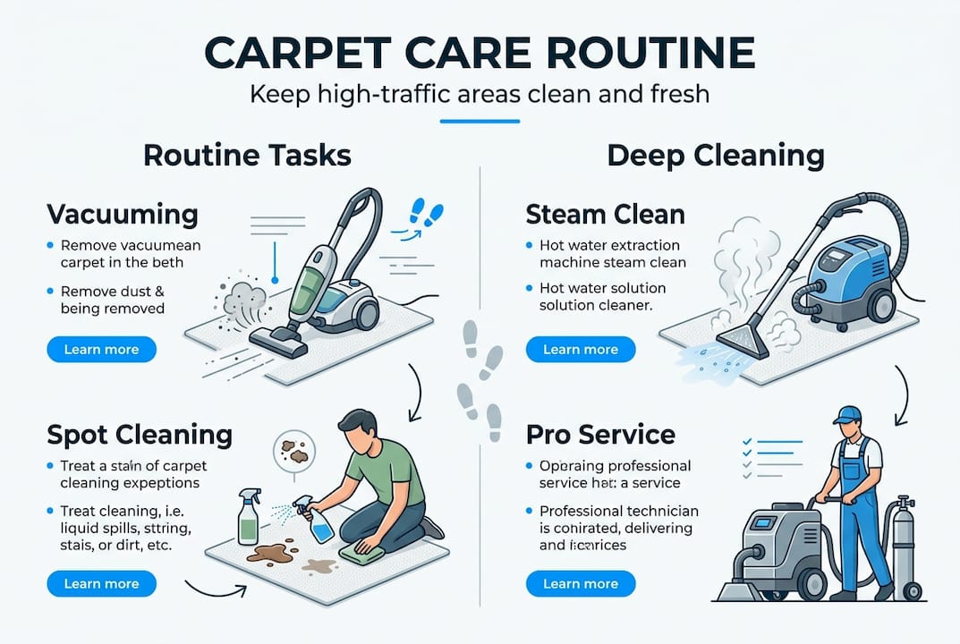 Infographic with carpet care routine overview