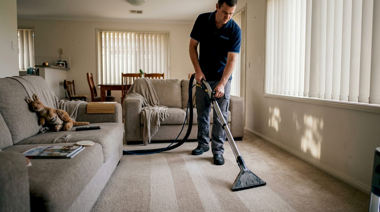 Professional steam cleaning living room carpet