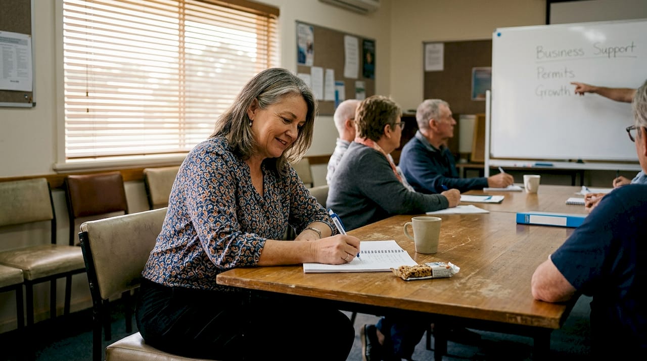 Small business owner at council workshop table