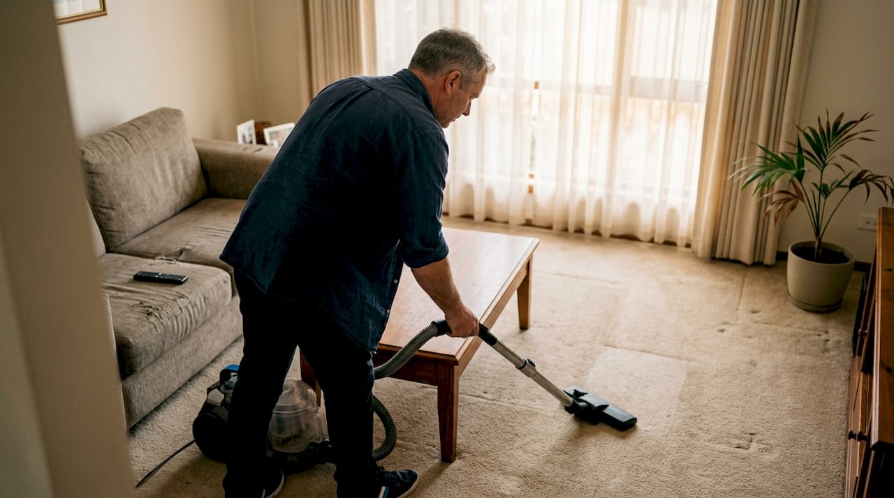Vacuuming carpet to improve indoor air quality