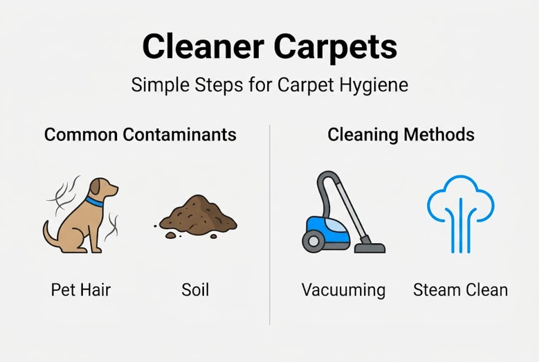 Cleaner carpets infographic with key steps