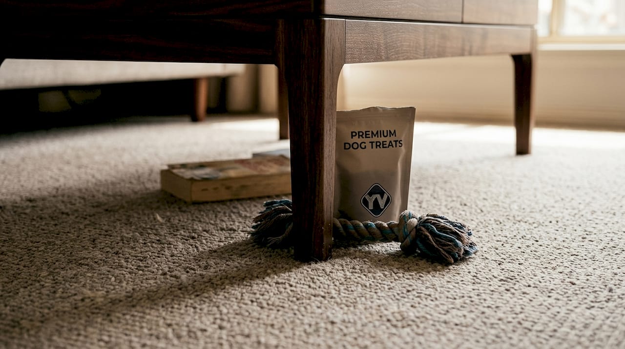 Close-up of pet hair and debris in carpet