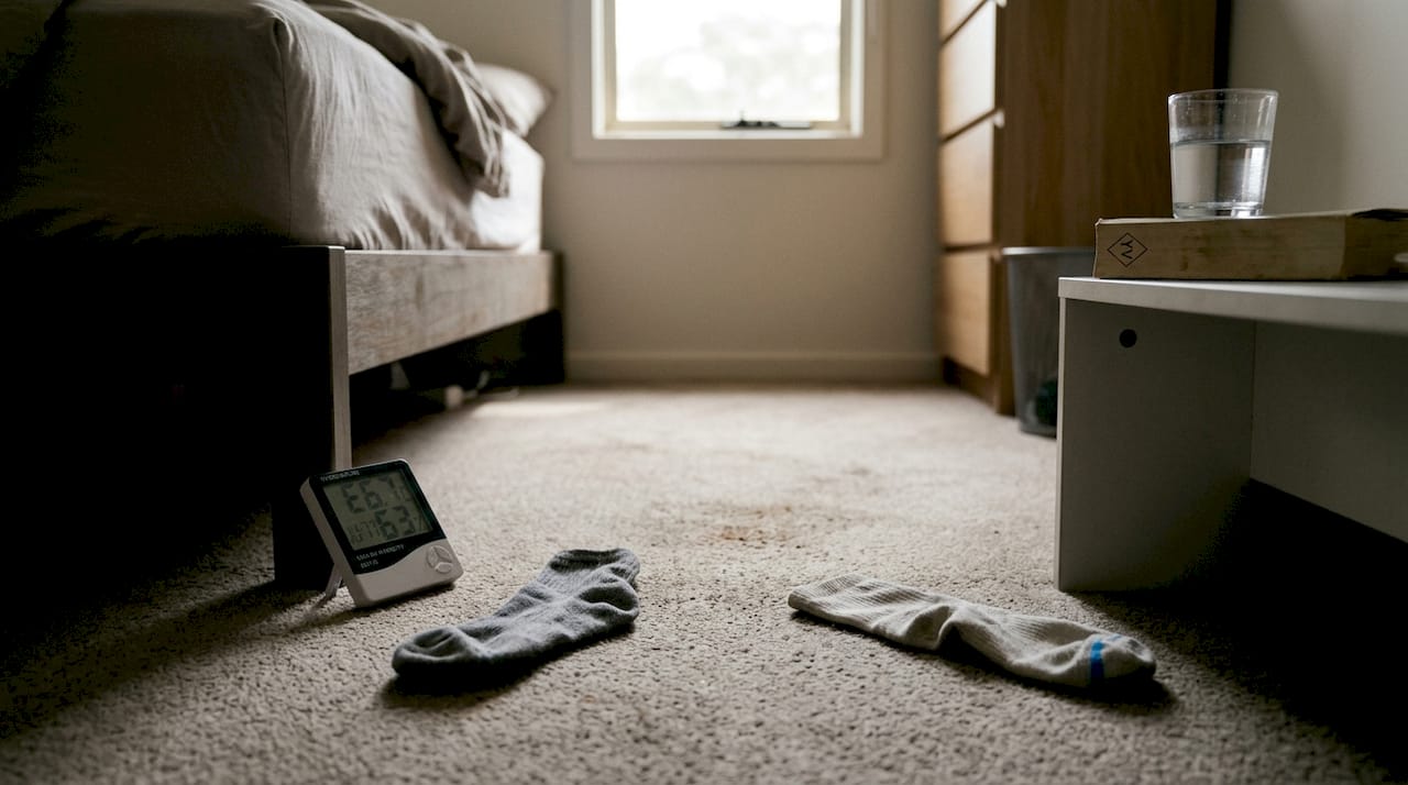 Carpet close-up with humidity monitor displayed