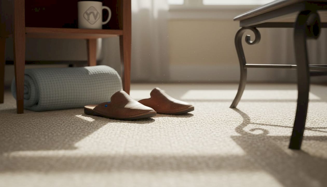 Close-up mildew and stains on living room carpet