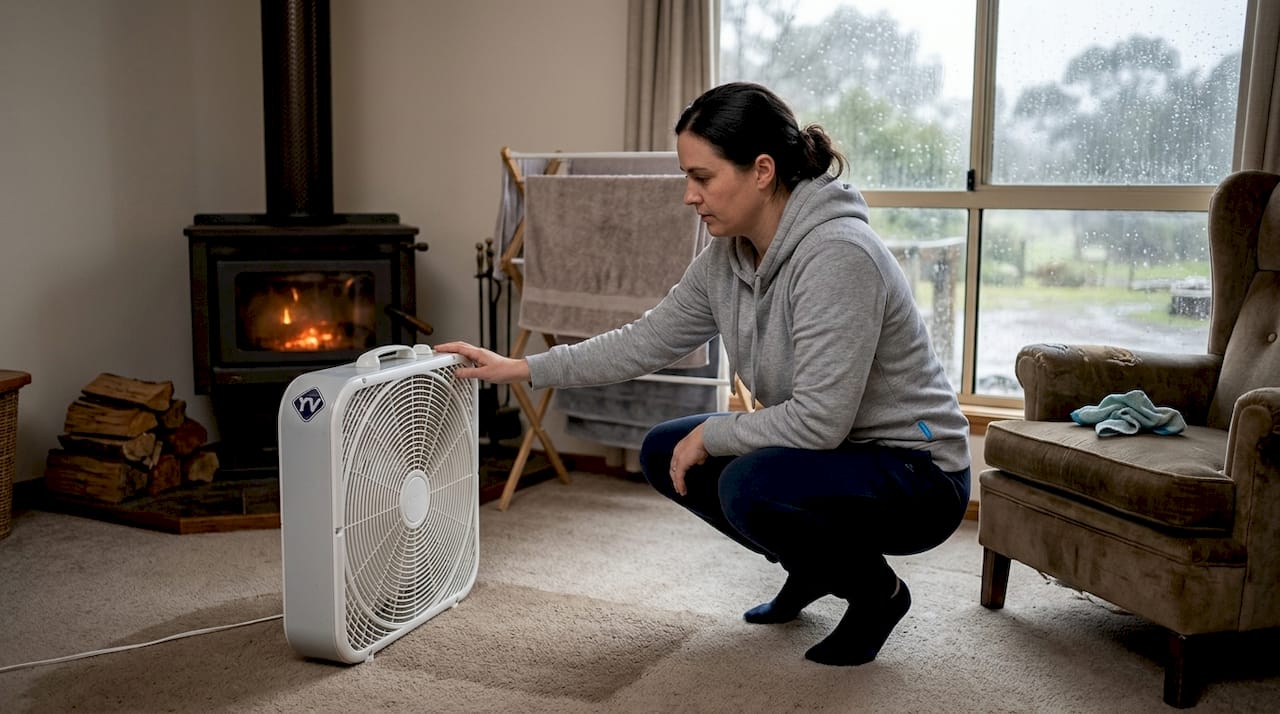 Using fan to dry carpet after cleaning