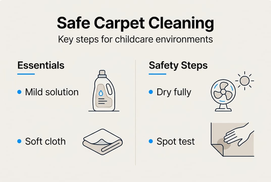 Infographic with safe carpet cleaning steps for childcare