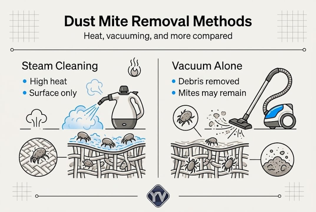 Infographic comparing dust mite removal methods