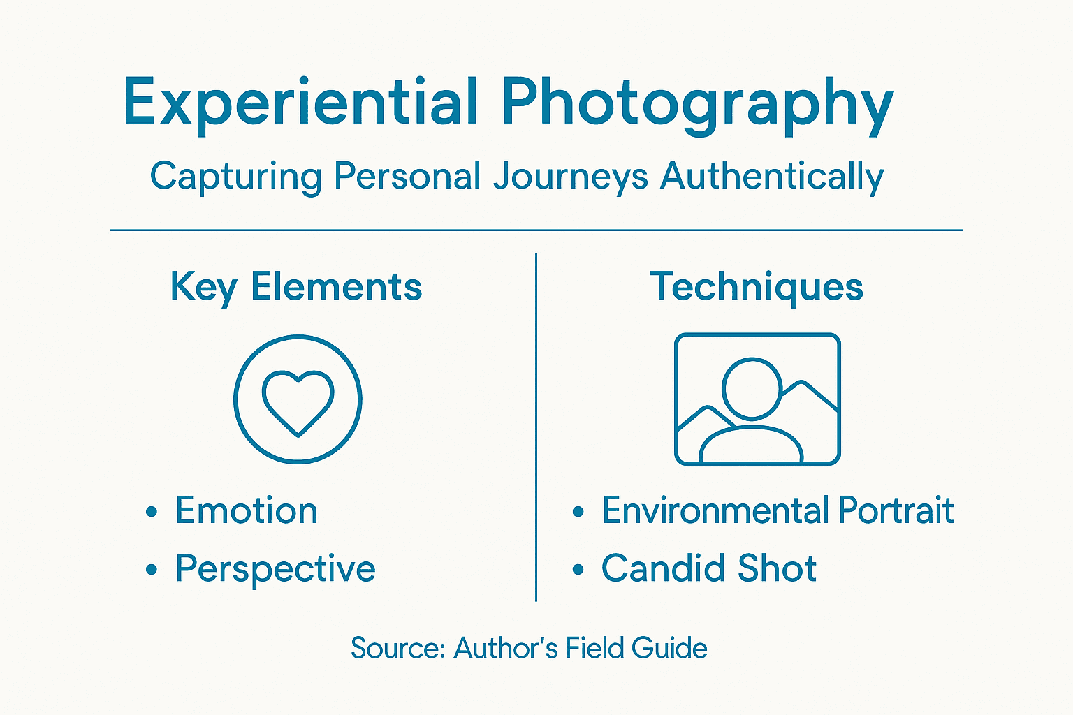 Infographic shows experiential photography elements and techniques