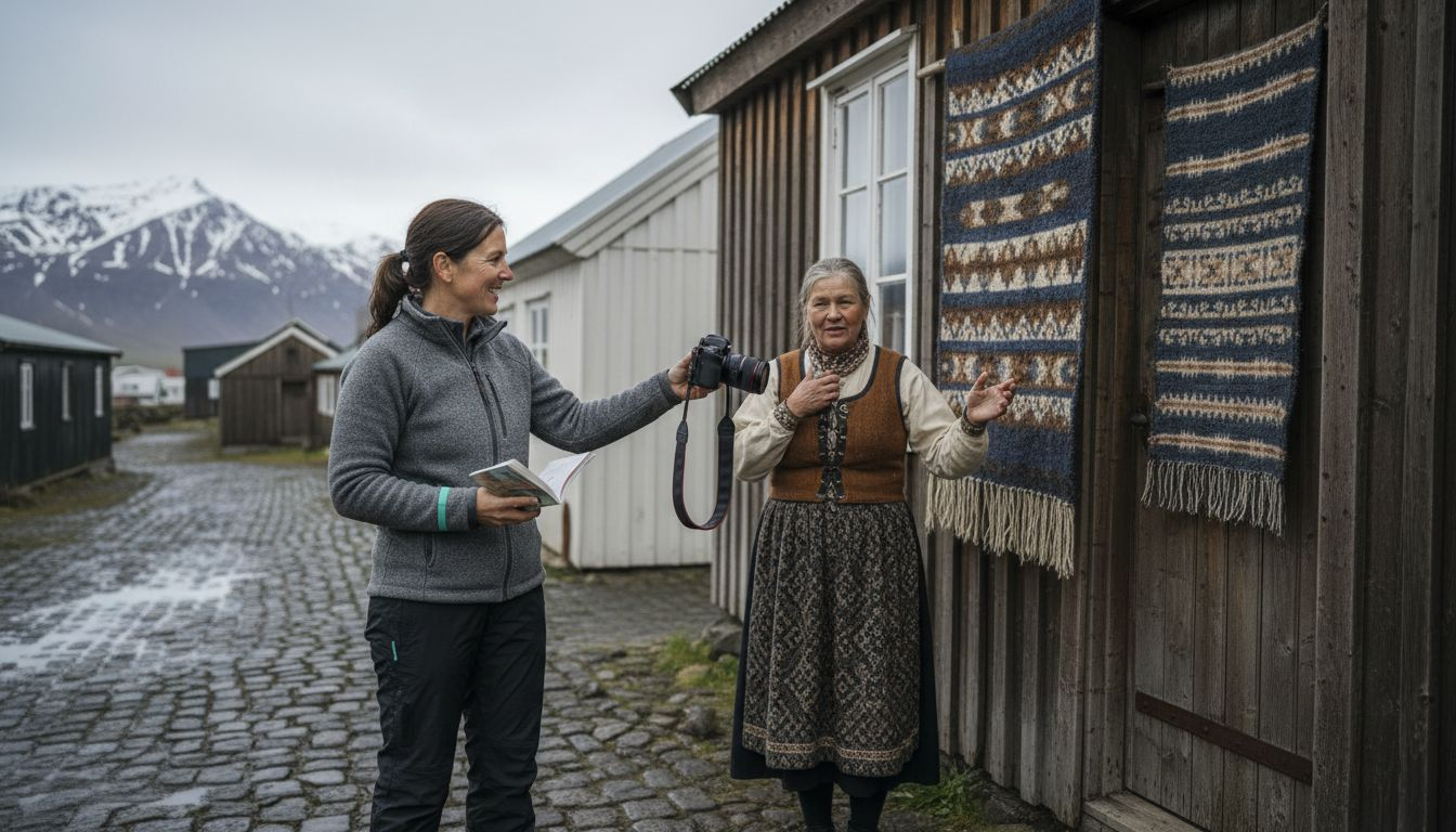 Photographer seeking consent before capturing subject