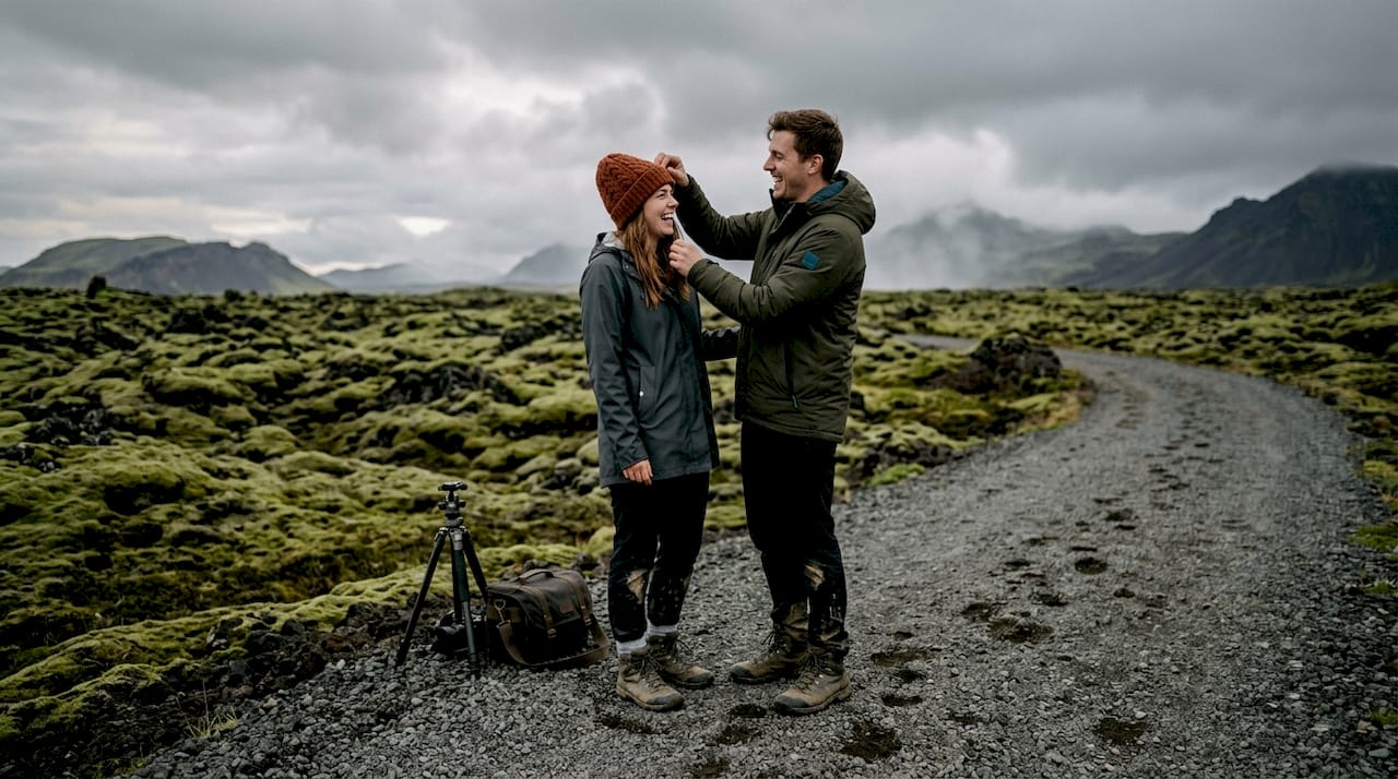 Couple sharing candid moment outdoors