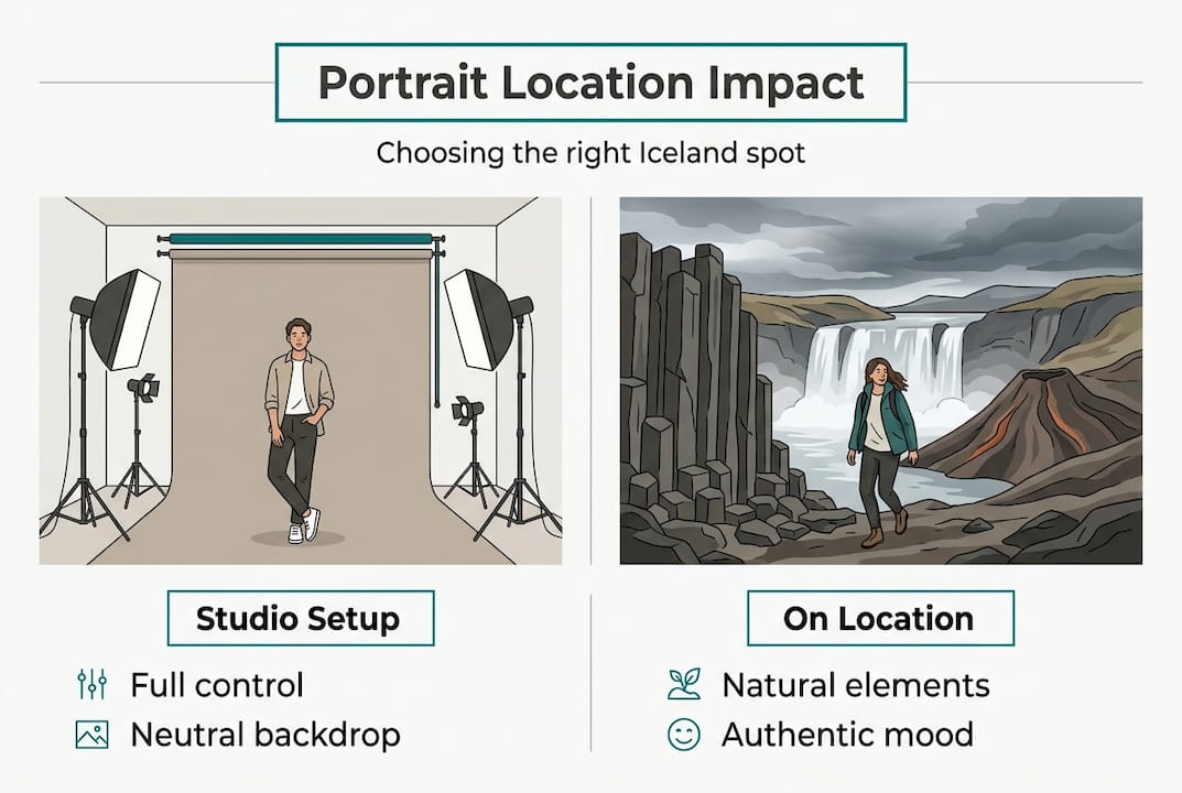 Infographic on studio vs. on-location portraits in Iceland