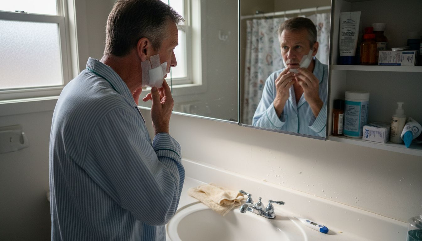 Man monitoring healing after cosmetic surgery