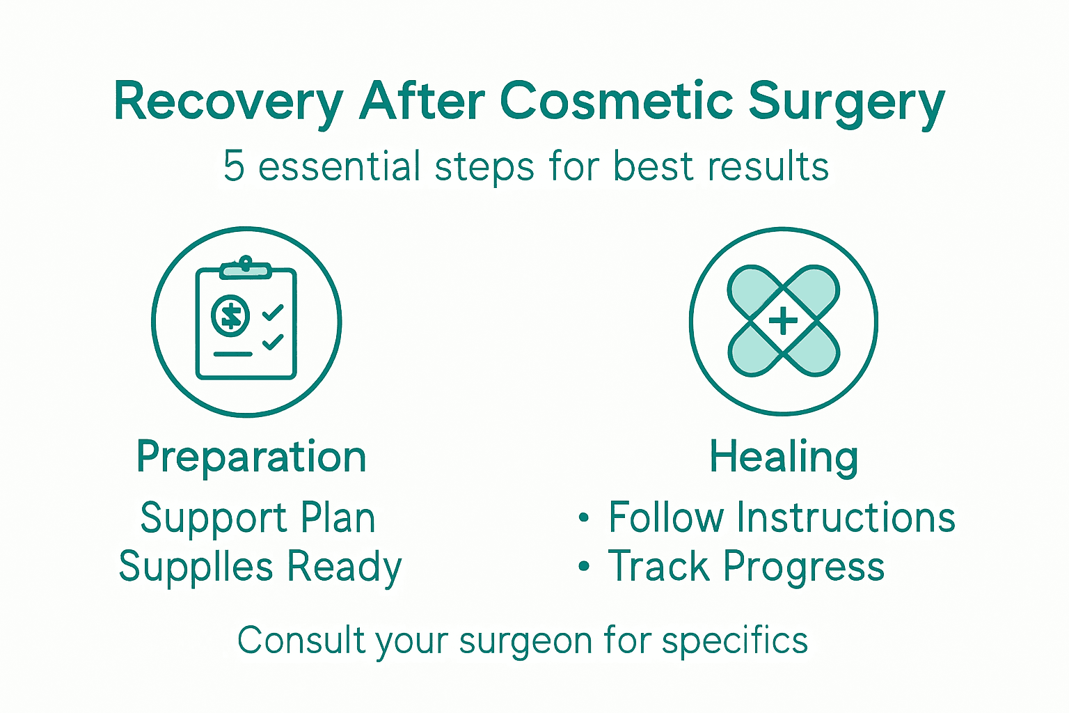 Infographic with five cosmetic surgery recovery steps