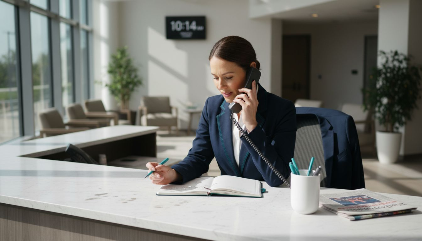 Concierge staff coordinating patient service at desk