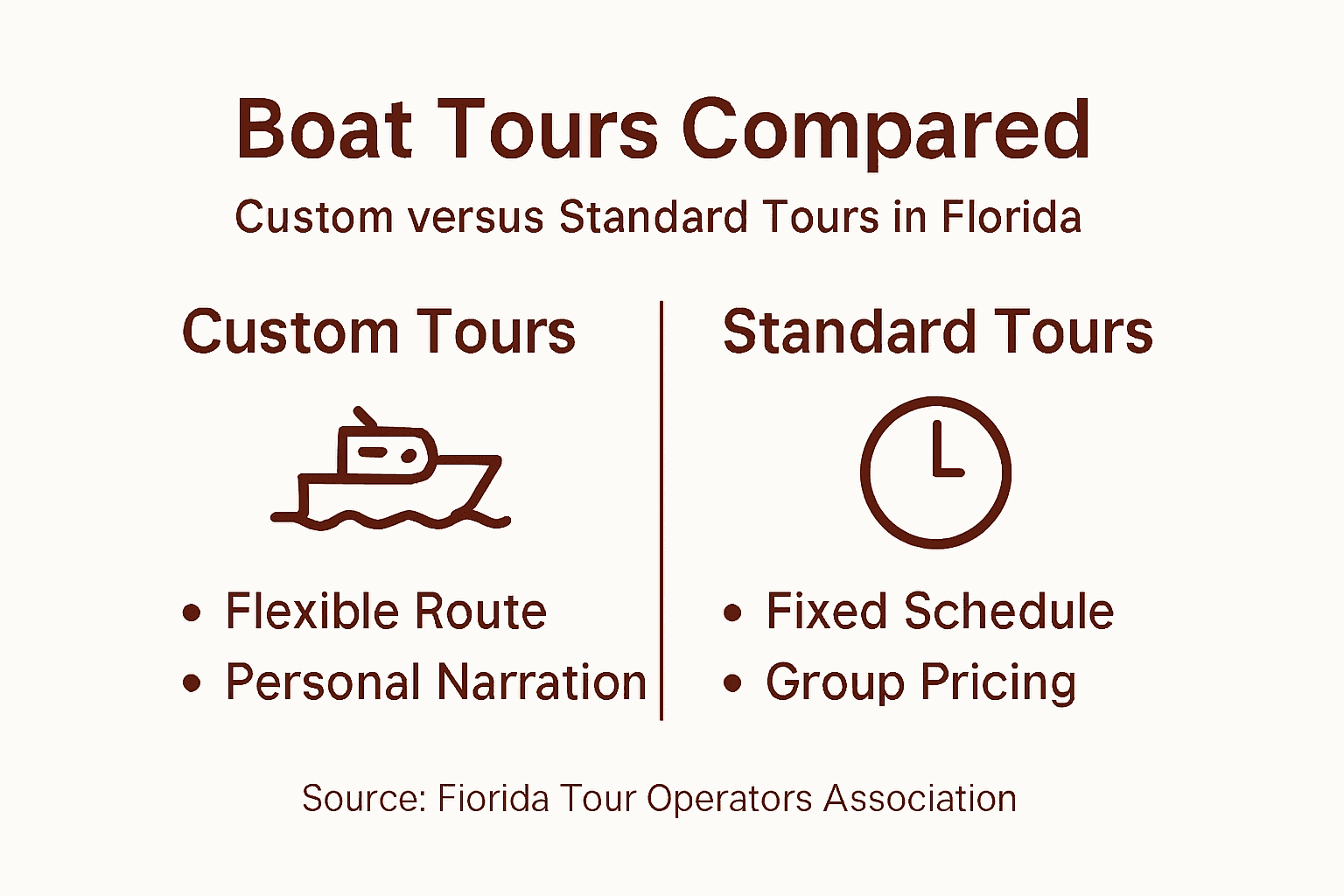 Infographic comparing custom and standard boat tours