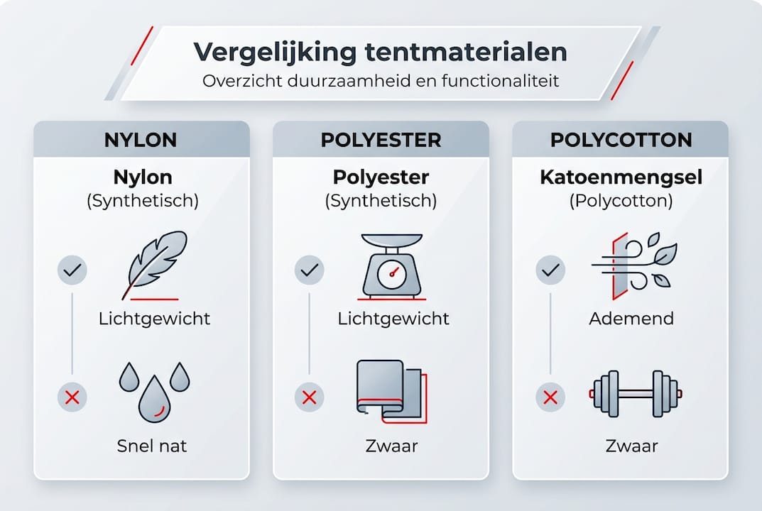 Overzicht: de plus- en minpunten van verschillende tentmaterialen in één handige infographic