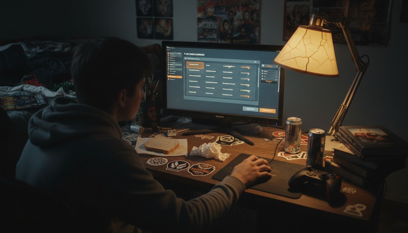 Teen browsing CS2 skin changer dashboard