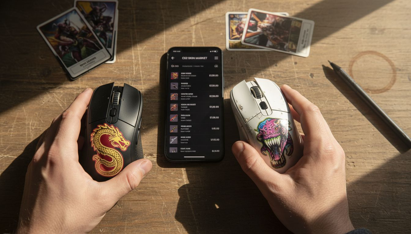 Hands comparing CS2 skin condition