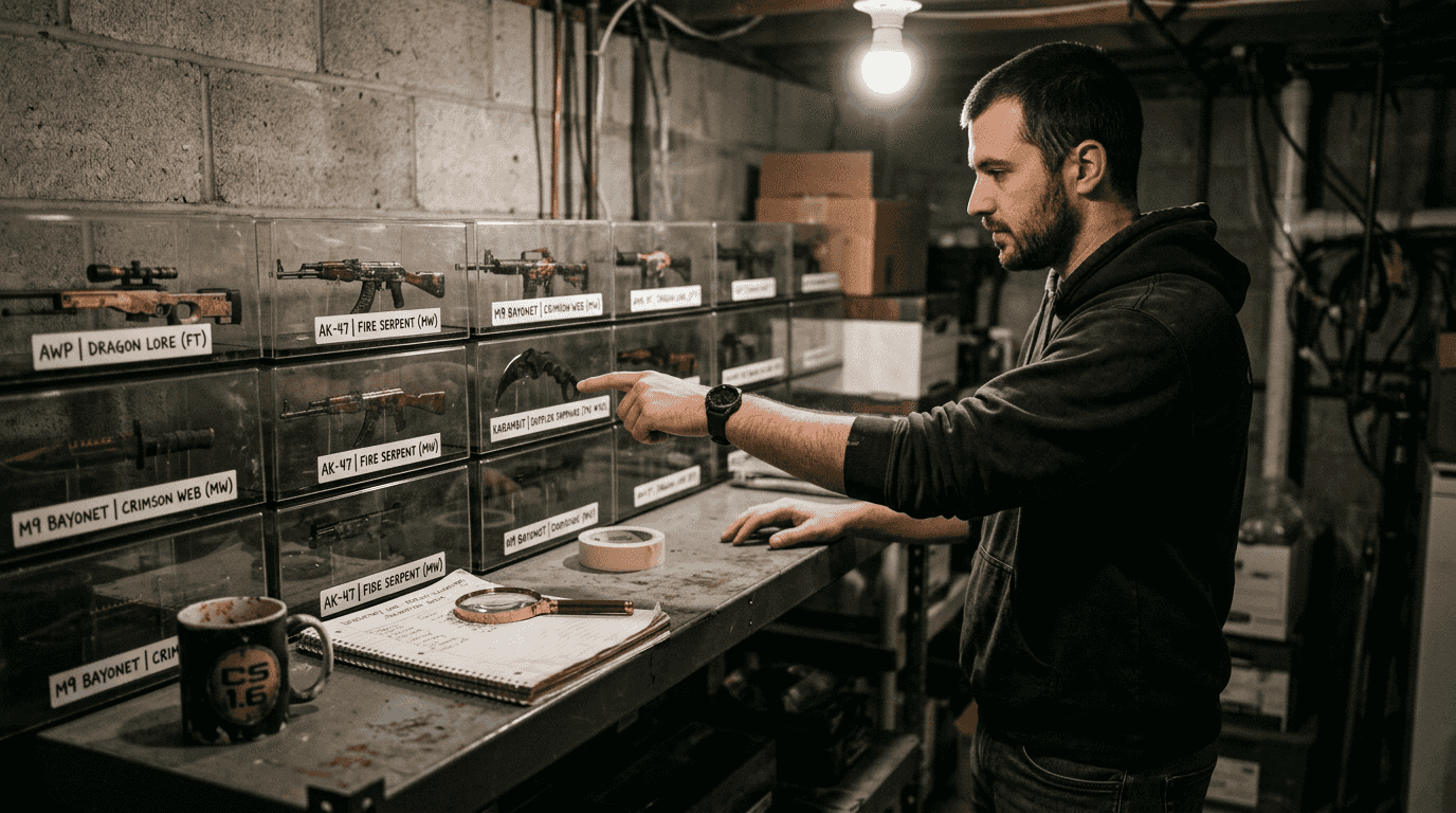 Collector displays CS:GO skin collection shelf