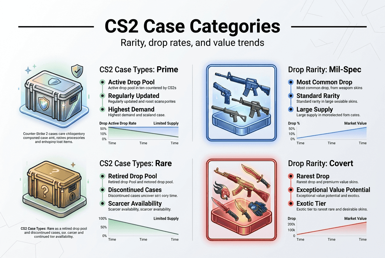 Infographic shows CS2 case types and rarities