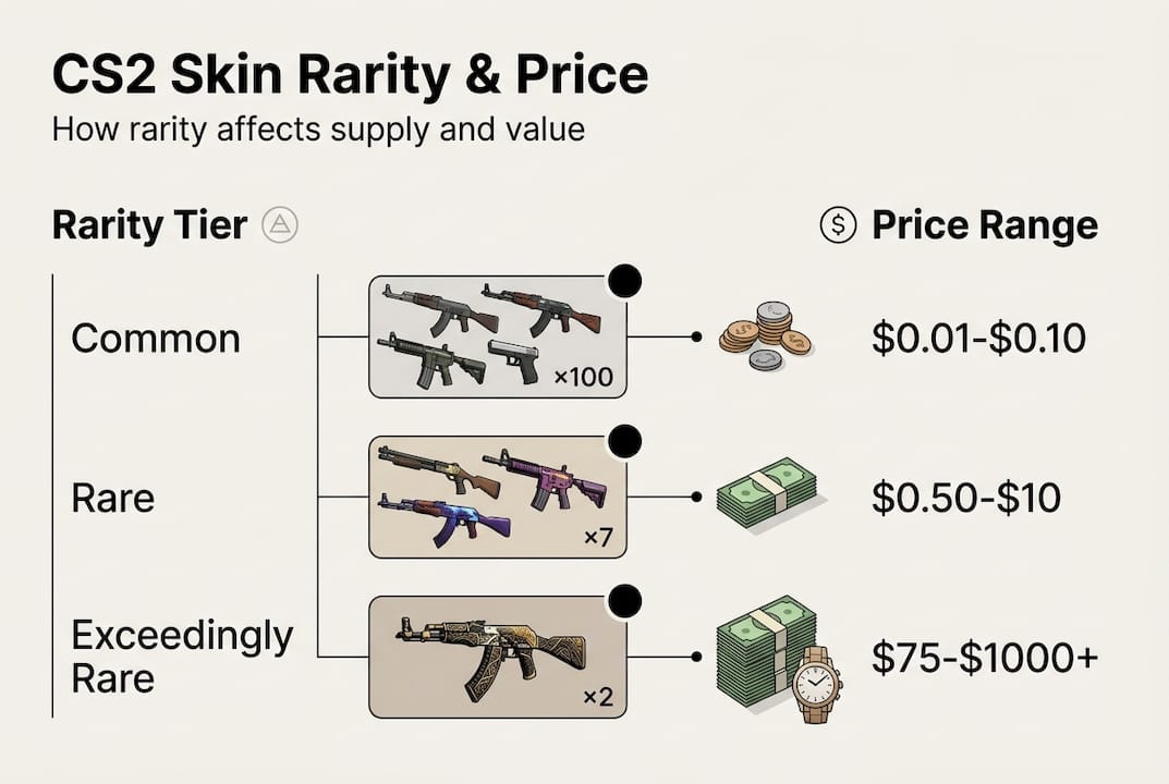 Infographic on CS2 skin rarity and price