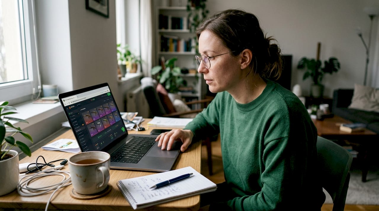 Woman checking secure gambling site at home